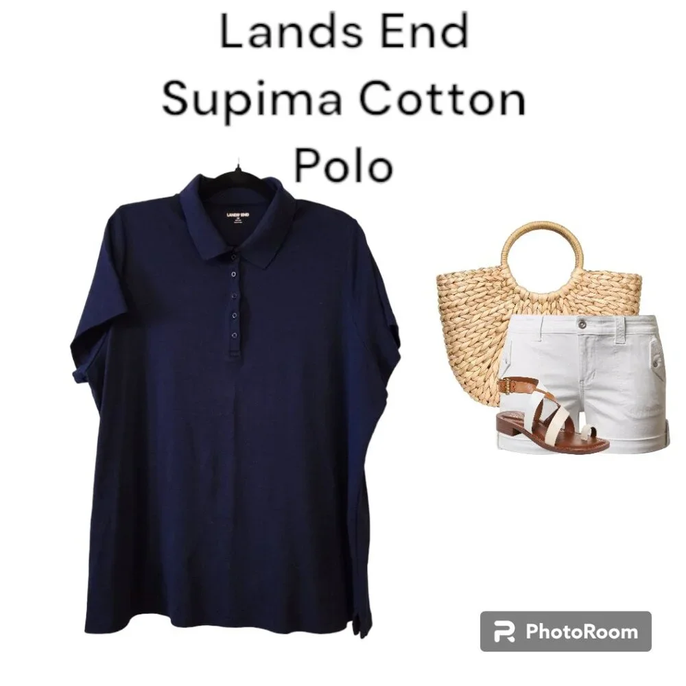 Lands End Women's Plus Size Supima Cotton Polo Sz 2X - Picture 1 of 11